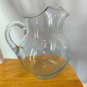 vintage clear glass water Drink pitcher with ice guard 8.5 inches tall
